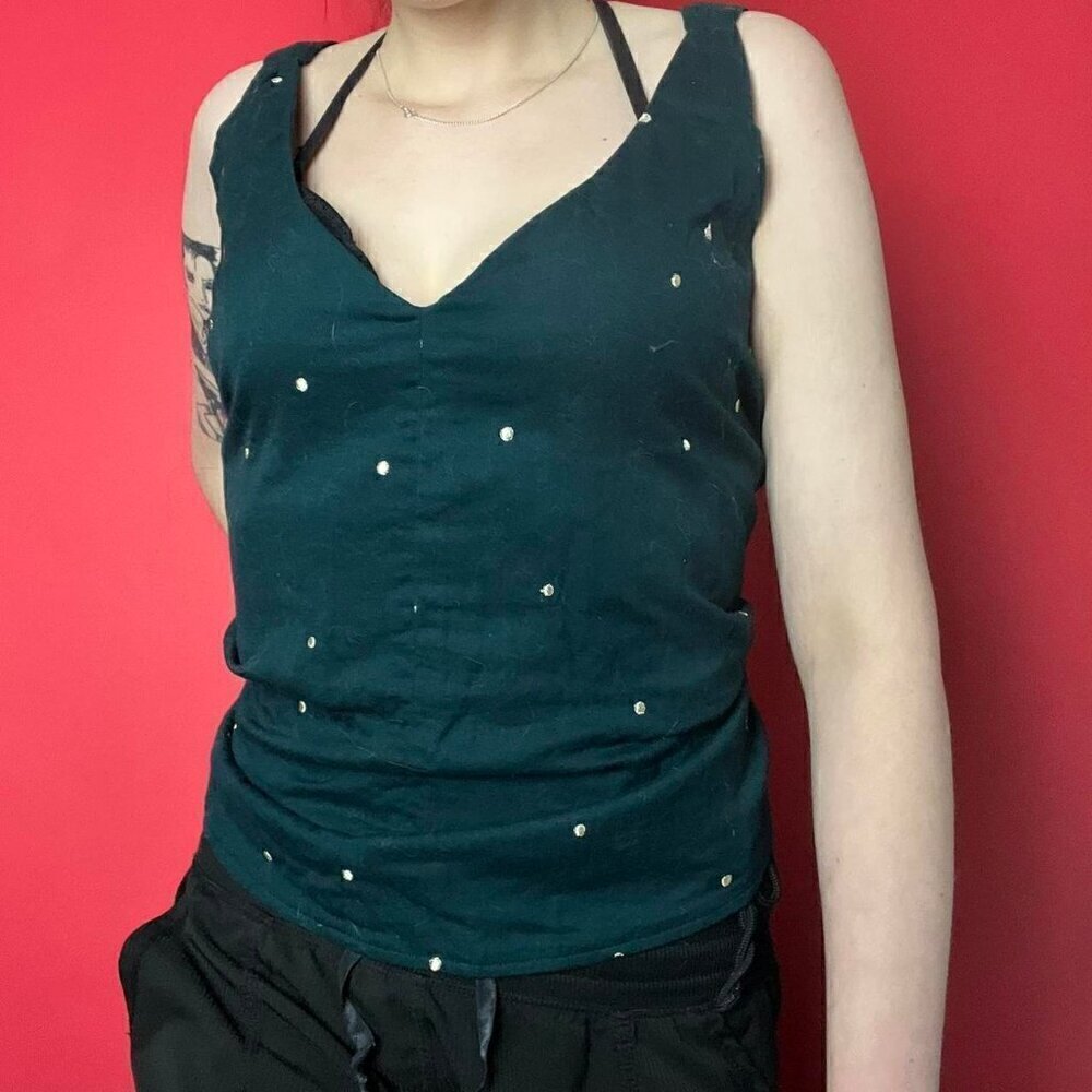 Dark forest green thick strap formal styled tank top